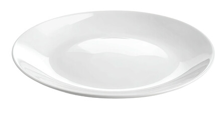 A clean, white, shallow ceramic dish on a black background