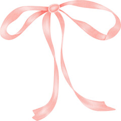 Pink ribbon with bow watercolor on isolated background