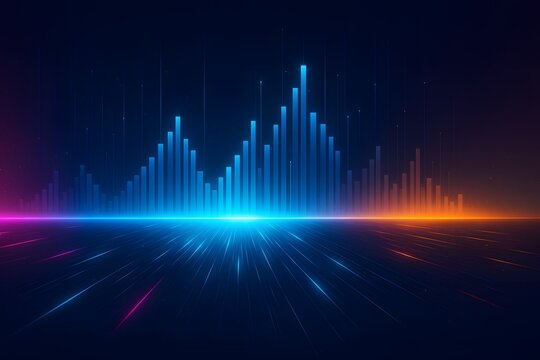 Vibrant neon analytics skyline with glowing bars and sparks - Powered by Adobe