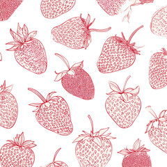 Red strawberries with white outlines on black background