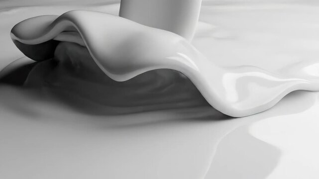 Abstract White Liquid Swirl - This close-up shot captures the swirling motion of a thick, white liquid. The fluid creates a dynamic and elegant abstract shape.