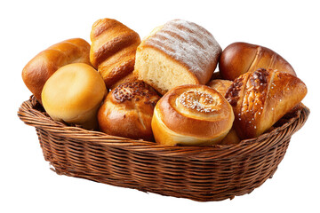 Assortment of freshly baked goods in a woven basket
