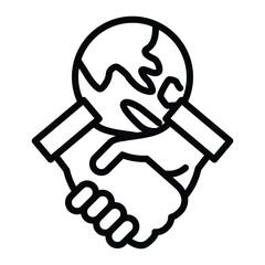 handshake and globe symbolizing global business partnerships outline icon vector design good for web or mobile app