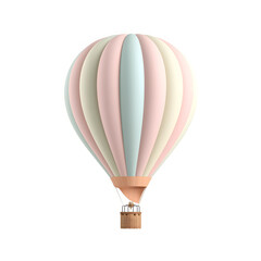 Naklejka premium 3d pastel hot air balloon with gentle color palette floating in soft white space, symbolizing freedom, travel dreams, childhood imagination, and minimal artistic adventure concept