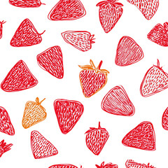 Red and orange sketched strawberries on a black background