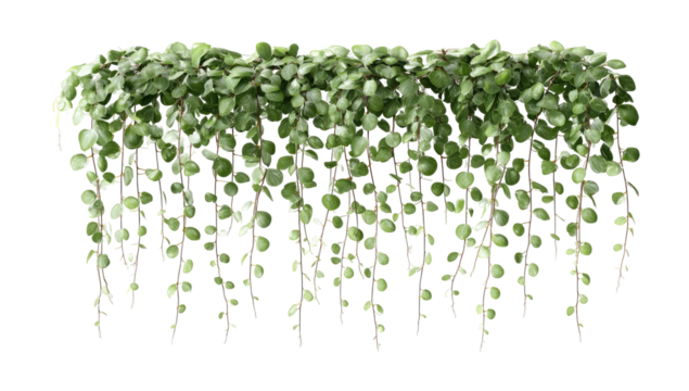 Lush cascading greenery with tiny, rounded leaves on dark stems