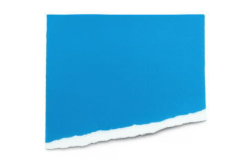 Blue torn paper blank piece with a ragged white edge, ideal for text or copy space, available on a transparent background