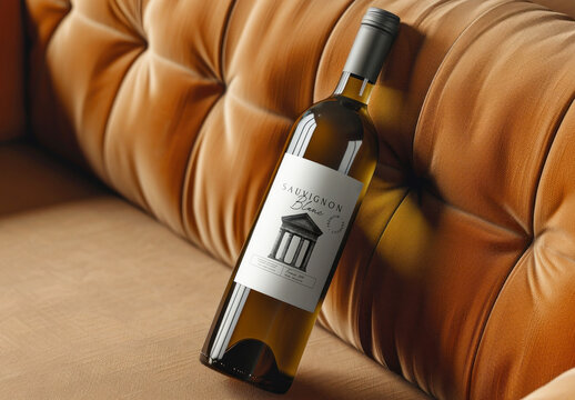Elegant Wine Bottle Mockup On Sofa Psd