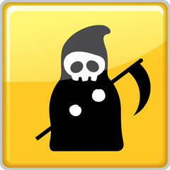 Grim Reaper Icon With Scythe In Yellow Square With Glossy Effect And Transparent Background