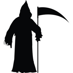 Grim Reaper Silhouette Holding Scythe With Transparent Background On White
