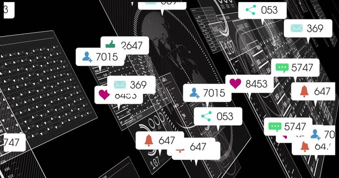 Cluster of floating notifications hovering in wireframe interface with avatar heart icons