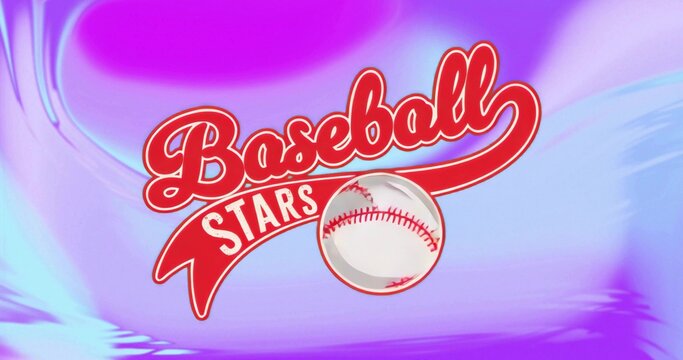 Naklejki Showcasing red Baseball Stars logo spinning on purple-blue gradient, with red-stitched baseball