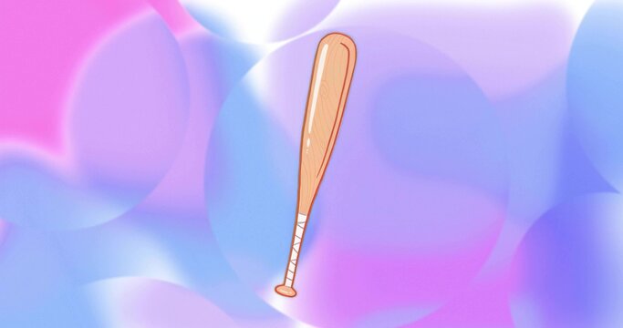 Floating illustrated wooden baseball bat spinning against pastel gradient, with white tape handle