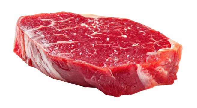 Fresh raw beef steak, marbled with white fat, on black background