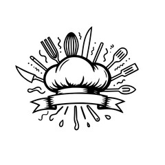 illustration of chef hat and cooking tools