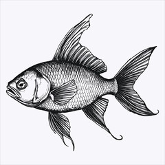 Detailed fish illustration in vintage engraving style