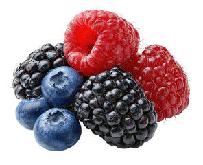 Assortment of fresh, ripe raspberries, blackberries, and blueberries