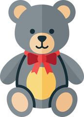 Adorable grey teddy bear toy vector illustration with red bow