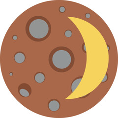 Cartoon moon with yellow crescent icon: night sky element