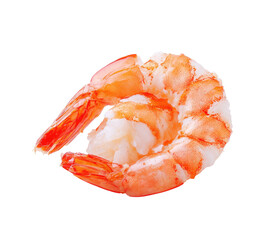 Cooked shrimp curled into a crescent shape on black background