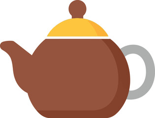 Brown teapot flat icon vector. tea beverage kitchenware graphic
