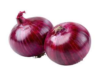 Two vibrant red onions with glistening skin on a black background