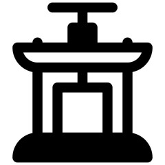 Cheese press. Outlined stroke vector icon with black-filled details.