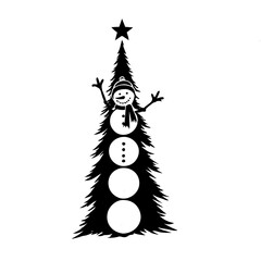 snowman with christmas tree vector