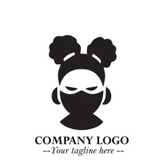 Obraz premium Woman Wearing Mask Logo Symbol in Black on the White Background with Elegant Minimal Design 