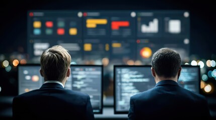 Fototapeta premium Detailed futuristic workspace combining compliance implementation collaboration assurance admin coaching support