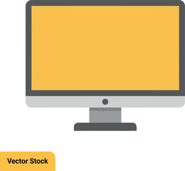 Flat design desktop monitor vector icon with blank yellow screen