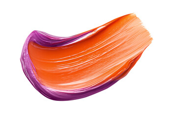 Large two-tone swatch of paint, bright orange and purple color. Close-up of thick art texture with full coverage effect. Isolated element with clear even edge on transparent background