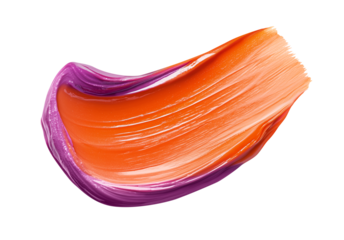 Large two-tone swatch of paint, bright orange and purple color. Close-up of thick art texture with full coverage effect. Isolated element with clear even edge on transparent background