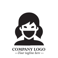 Woman Wearing Mask Logo Symbol in Black on the White Background with Elegant Minimal Design
