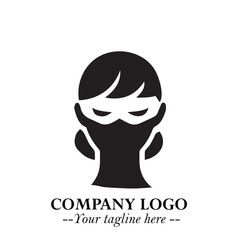 Woman Wearing Mask Logo Symbol in Black on the White Background with Elegant Minimal Design
