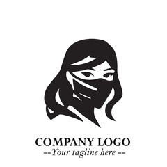 Woman Wearing Mask Logo Symbol in Black on the White Background with Elegant Minimal Design
