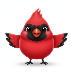 Cute red cardinal bird with black mask isolated on white background, cartoon vector illustration