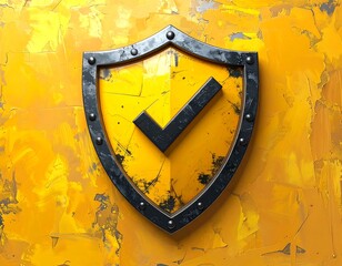 Yellow Shield with Checkmark - Security and Protection Concept.