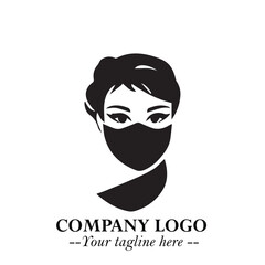 Woman Wearing Mask Logo Symbol in Black on the White Background with Elegant Minimal Design
