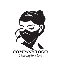 Woman Wearing Mask Logo Symbol in Black on the White Background with Elegant Minimal Design
