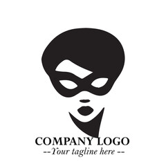 Woman Wearing Mask Logo Symbol in Black on the White Background with Elegant Minimal Design
