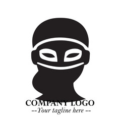 Woman Wearing Mask Logo Symbol in Black on the White Background with Elegant Minimal Design
