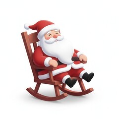 Santa claus relaxing in a rocking chair isolated on white background, christmas concept