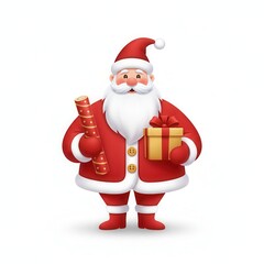 Santa claus holding a gift and a wrapping paper isolated on white background vector illustration