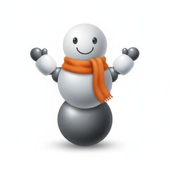 Cute snowman with orange scarf isolated on white background, cheerful winter holiday symbol