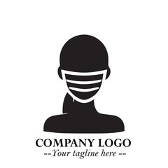 Woman Wearing Mask Logo Symbol in Black on the White Background with Elegant Minimal Design
