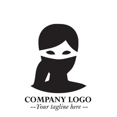 Woman Wearing Mask Logo Symbol in Black on the White Background with Elegant Minimal Design

