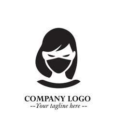 Woman Wearing Mask Logo Symbol in Black on the White Background with Elegant Minimal Design
