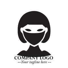 Woman Wearing Mask Logo Symbol in Black on the White Background with Elegant Minimal Design
