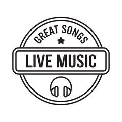 Circular stamp emblem with headphones and live music text
